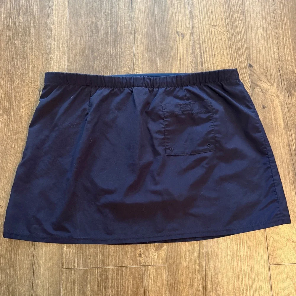 Lands' End Swim Skirt Women 10 Navy Blue Built-in Brief Side Zip Beachwear Vacay